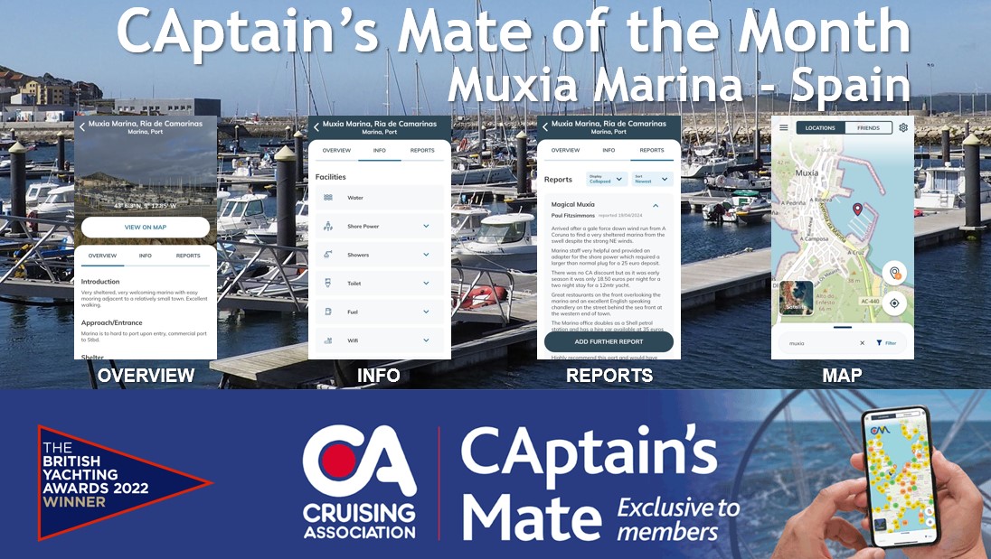 Detailed cruising information on CAptain's Mate for Muxia Marina, Ria de Camarinas, Spain