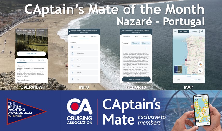 Detailed cruising information on CAptain's Mate for Nazaré, Portugal