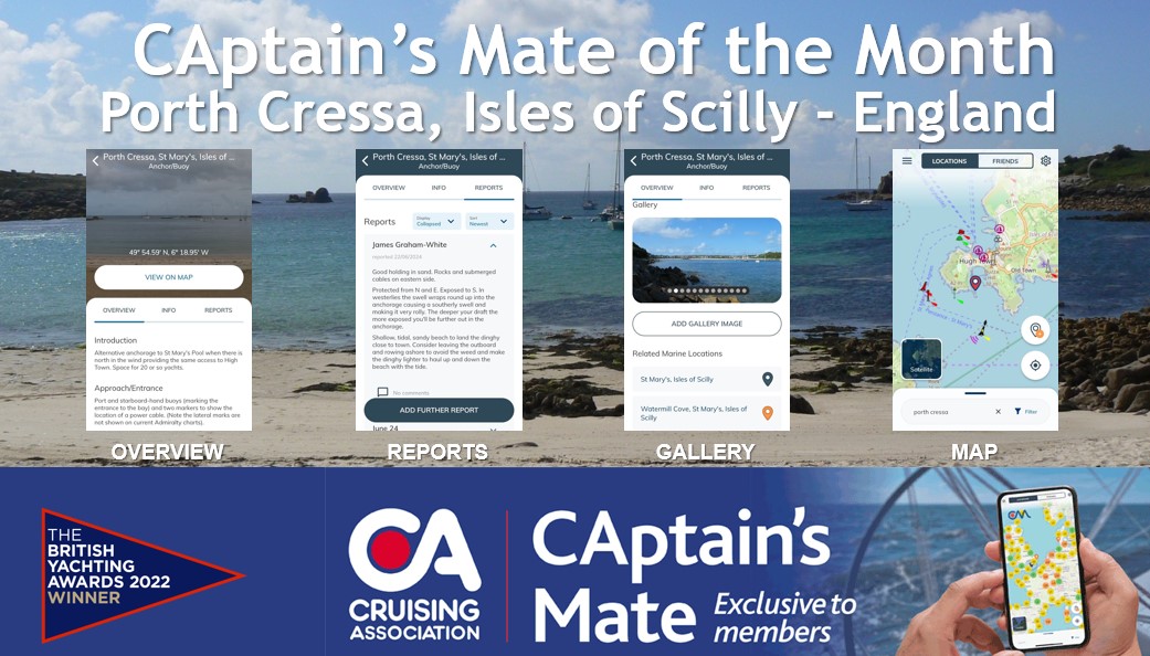 Detailed cruising information on CAptain's Mate for Porth Cressa, Isles of Scilly