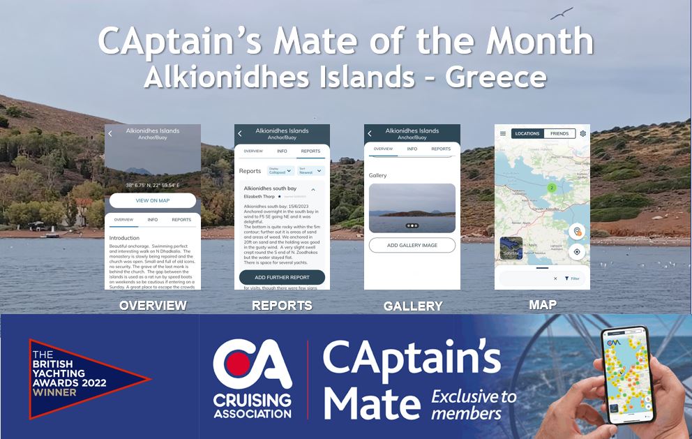 Detailed cruising information on CAptain's Mate for Alkionidhes Islands, Greece