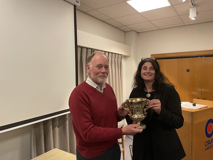 Katy Stickland, PBO Editor, awarding the Hanson Cup to Bjorn Riis-Johannessen for the 2023 Log Competition