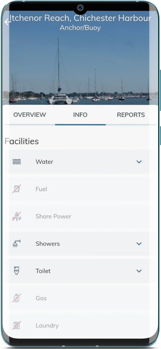 CAptain's Mate app - facilities in Itchenor Reach - among the information on marinas, ports, harbours and anchorages worldwide as a guide for your cruising plans